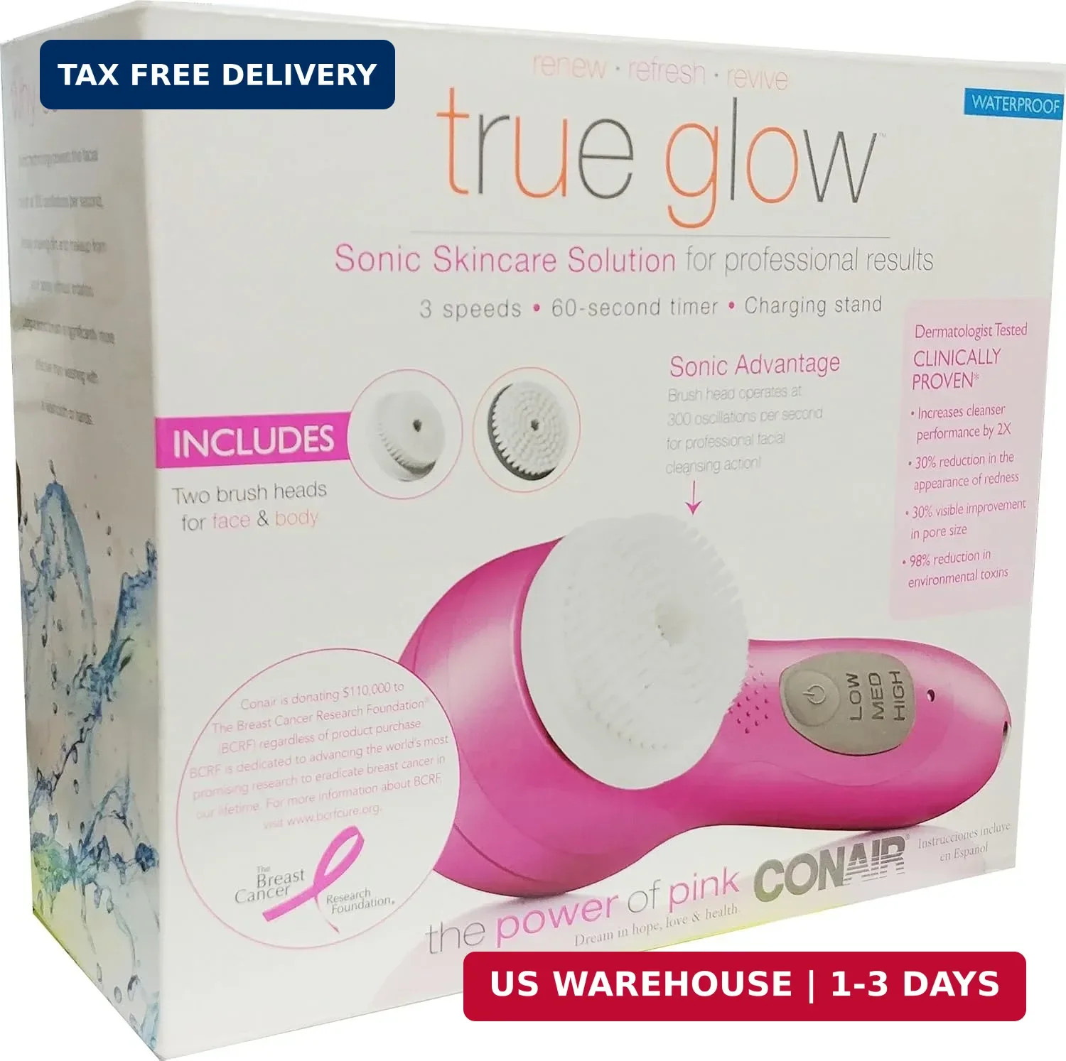 True Glow by Conair Sonic Facial Brush; White