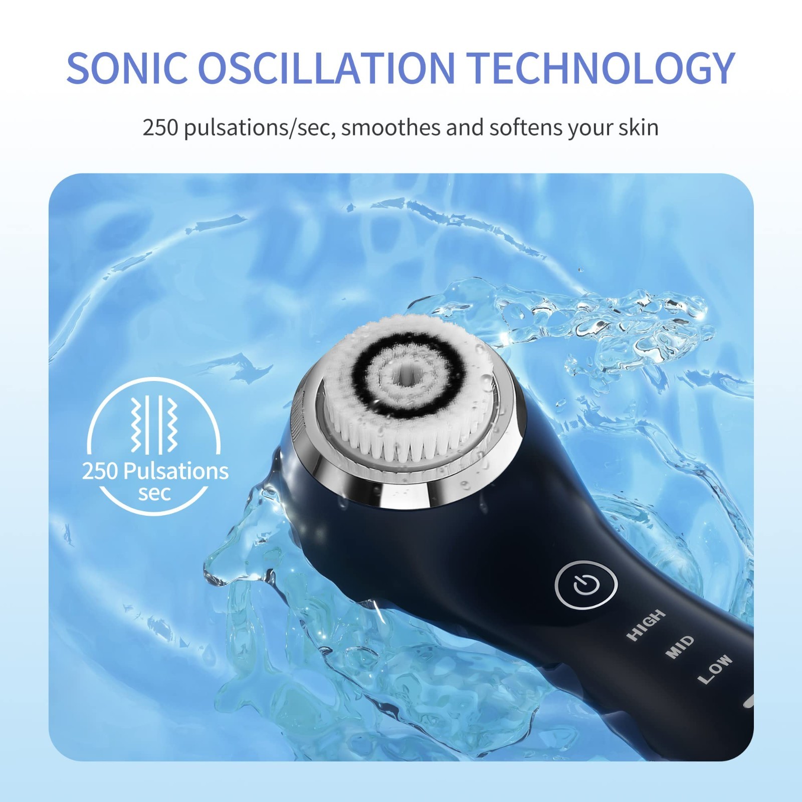 Sonic Facial Cleansing Brush with 5 Brush Heads, Waterproof Exfoliator for Deep