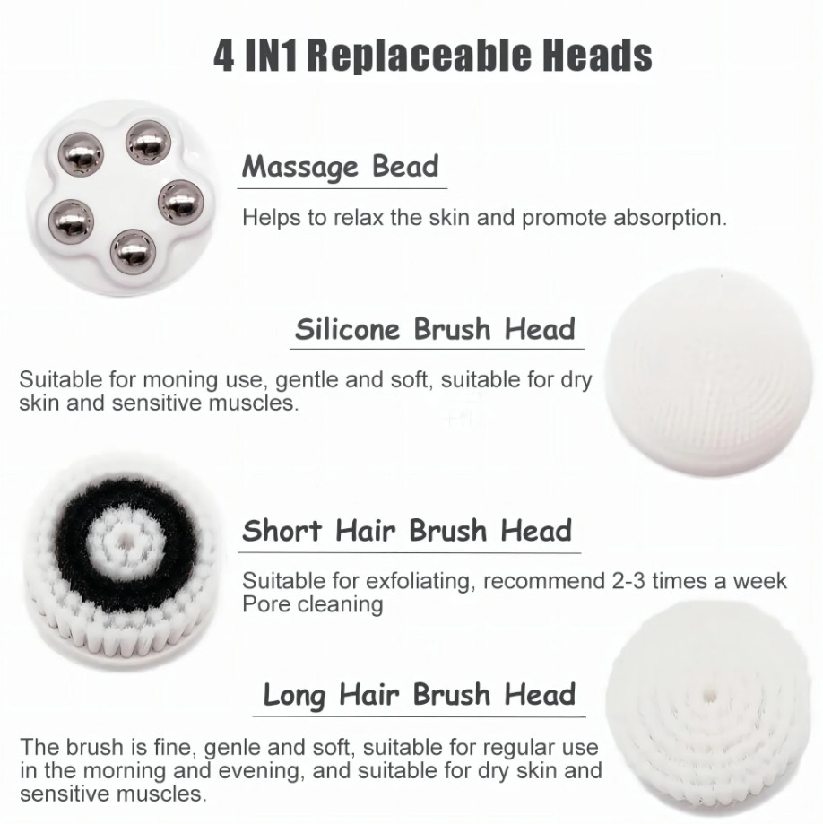 4 in 1 Electric Facial Cleansing Brush Waterproof Face Massager Deep Cleaning