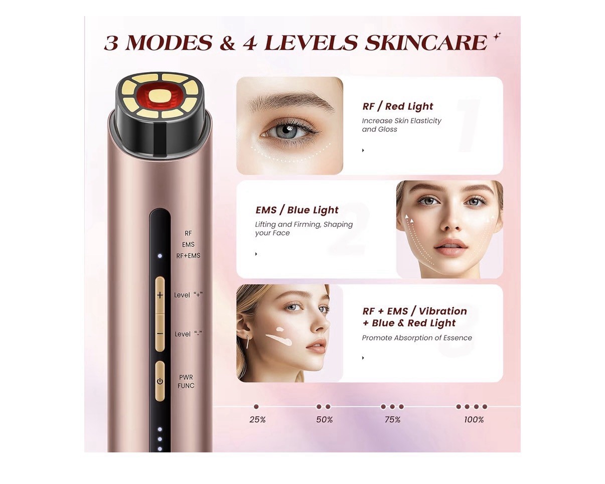 New-INTEO Microcurrent Facial Device, 3 Modes Red Light Therapy -Face/Neck Gold