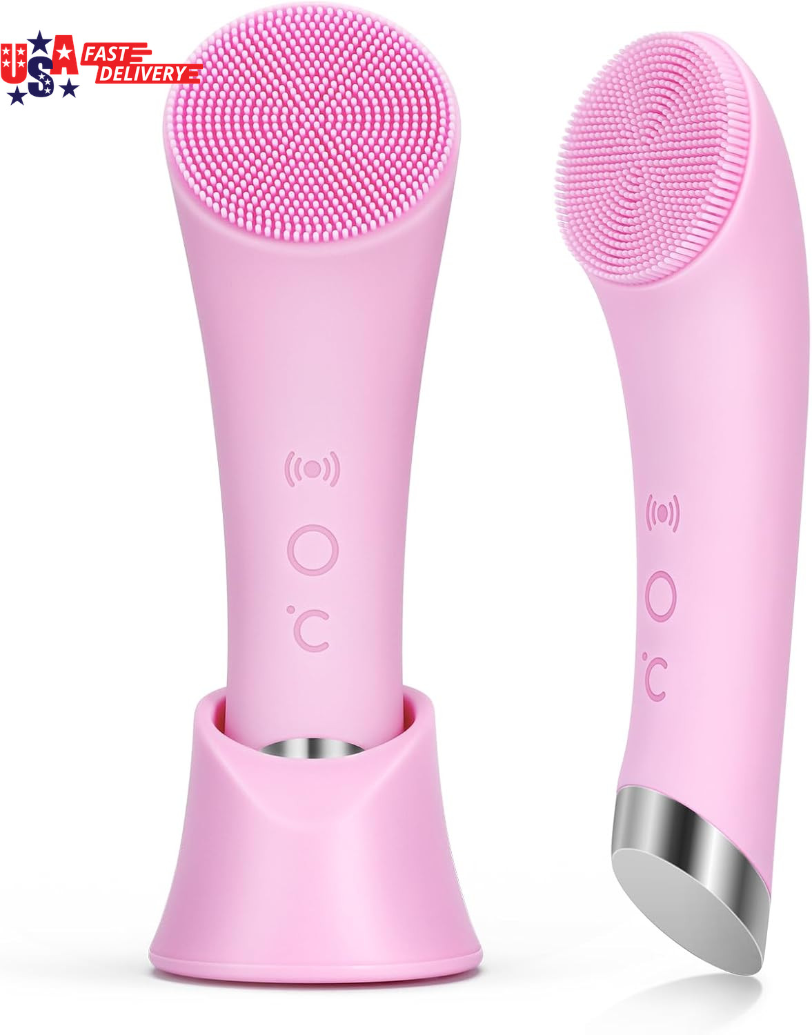 Facial Cleansing Brush, Rechargeable Silicone Face Scrubber with Heat Massage En