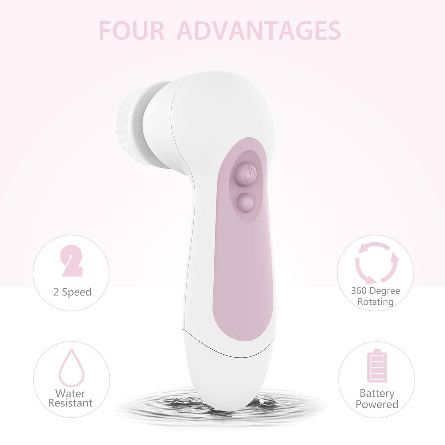 Waterproof Facial Cleansing Spin Brush Set with 5 Exfoliating Brush Heads – E…