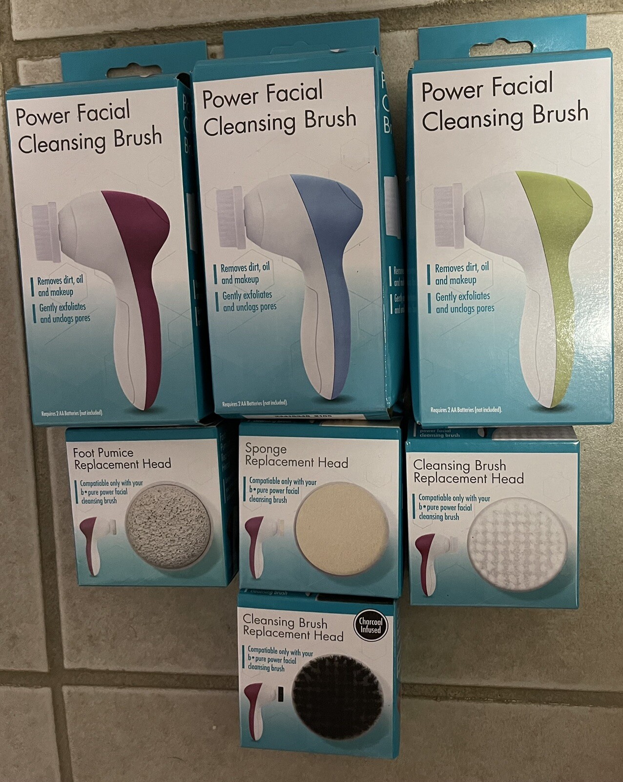 7x B·Pure Power Facial Cleansing Brushes & Replacement Sponge Pumice Brush Heads