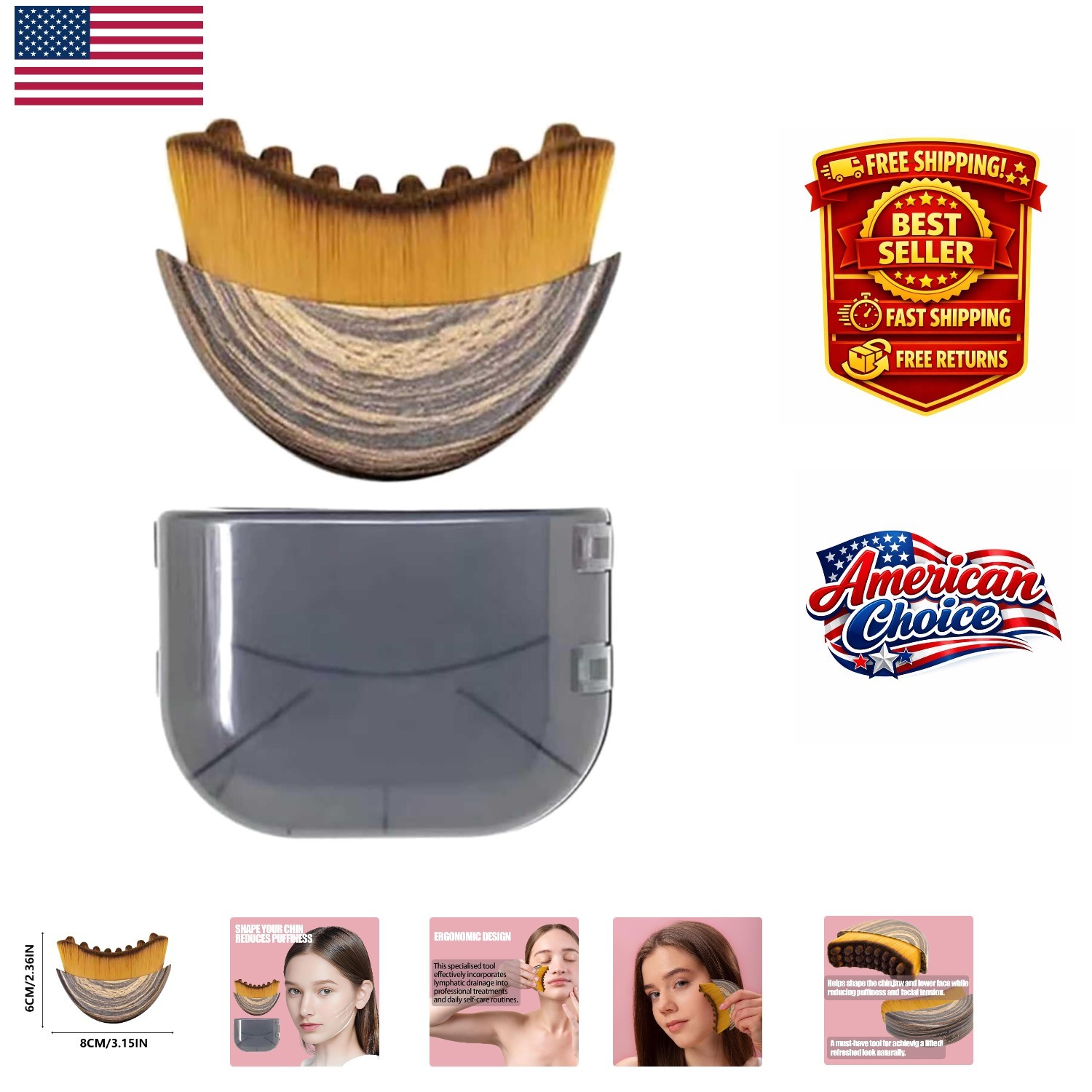 Ergonomic Lymphatic Drainage Massager: Smooth Facial Contouring Brush in Brown