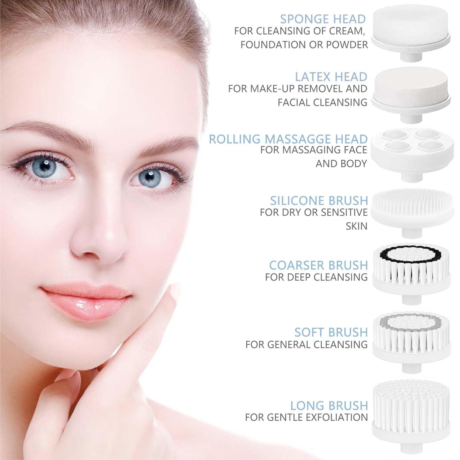 Rechargeable Cleansing Spin Brush Set with 7 Exfoliating Brush Heads – Comple…