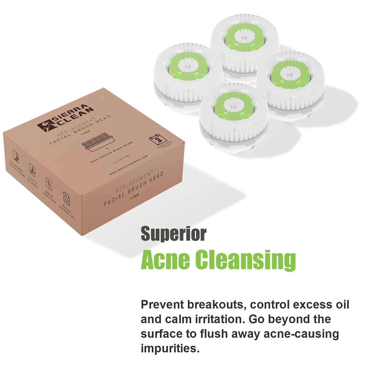 Sierra Clean Acne Prevention Facial Cleansing Brush Head Replacement ( 4 Pack )