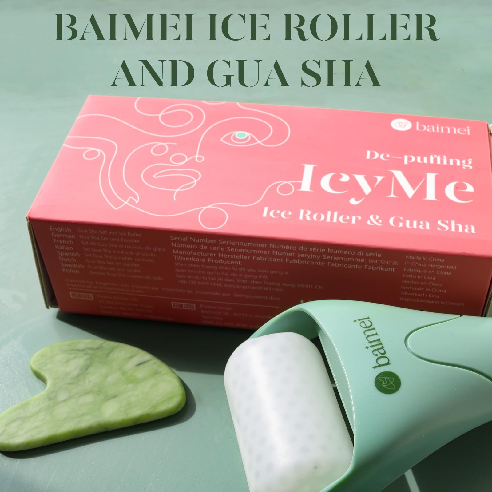 BAIMEI IcyMe Cryotherapy Ice Roller and Gua Sha Facial Tools Dark Green