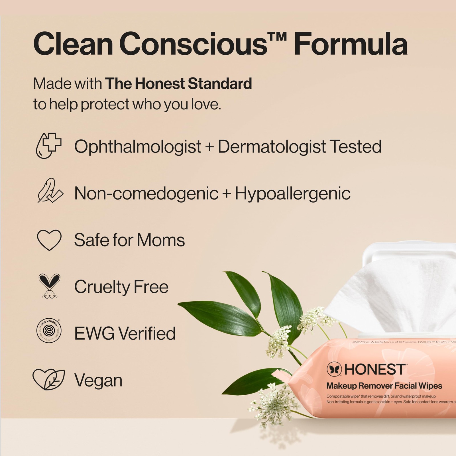 Honest Beauty Fragrance Free Cleansing Makeup Remover 1 Count (Pack of 90)