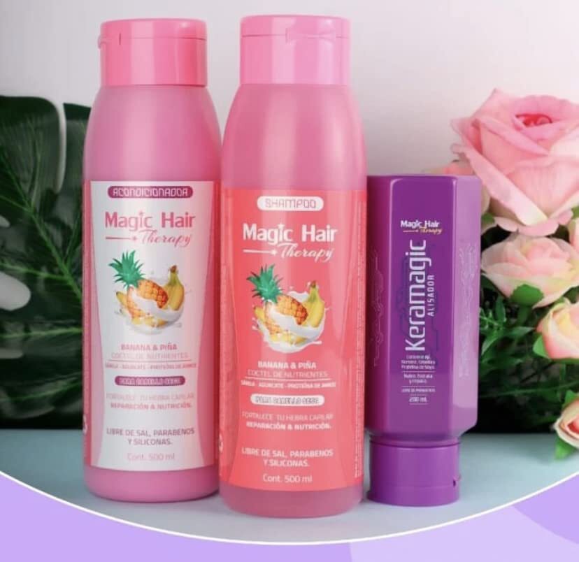 Magic Hair Shampoo, Acondicionador para Cabello Seco de Banana Pina y Keratina