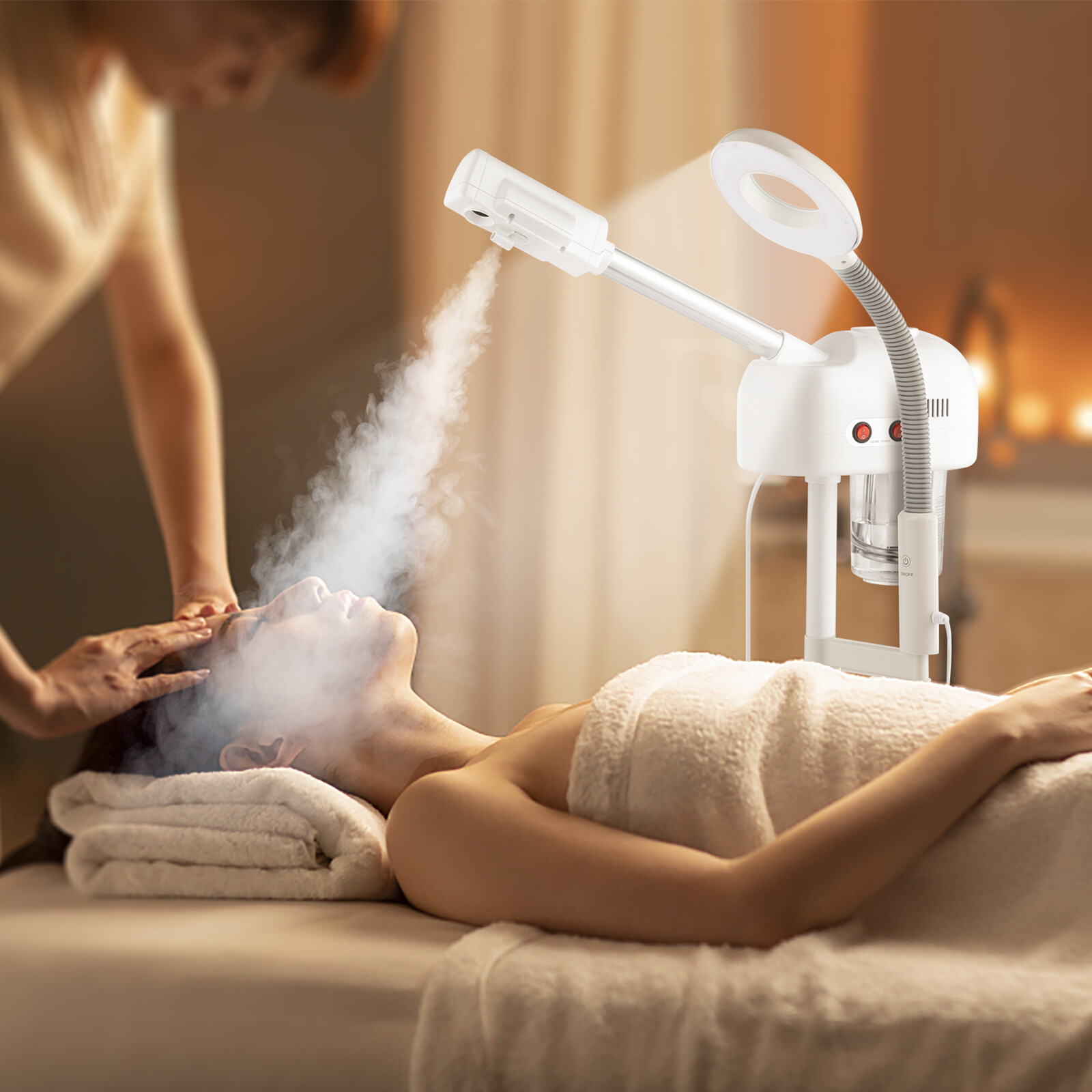 110V 2 in 1 Ionic Ozone Steamer for Face Spa Equipment with 3X Magnifying Lamp