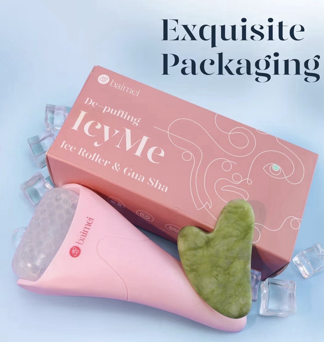 baimei IcyMe Ice Roller & Xiuyan Jade Gua Sha Set De-Puffing Tension Relief