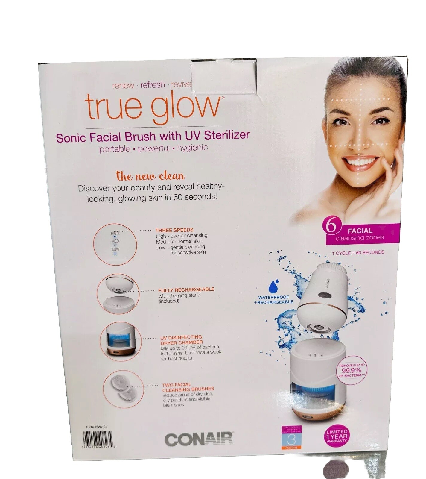 Conair True Glow Sonic Facial Brush With UV Sterilizer