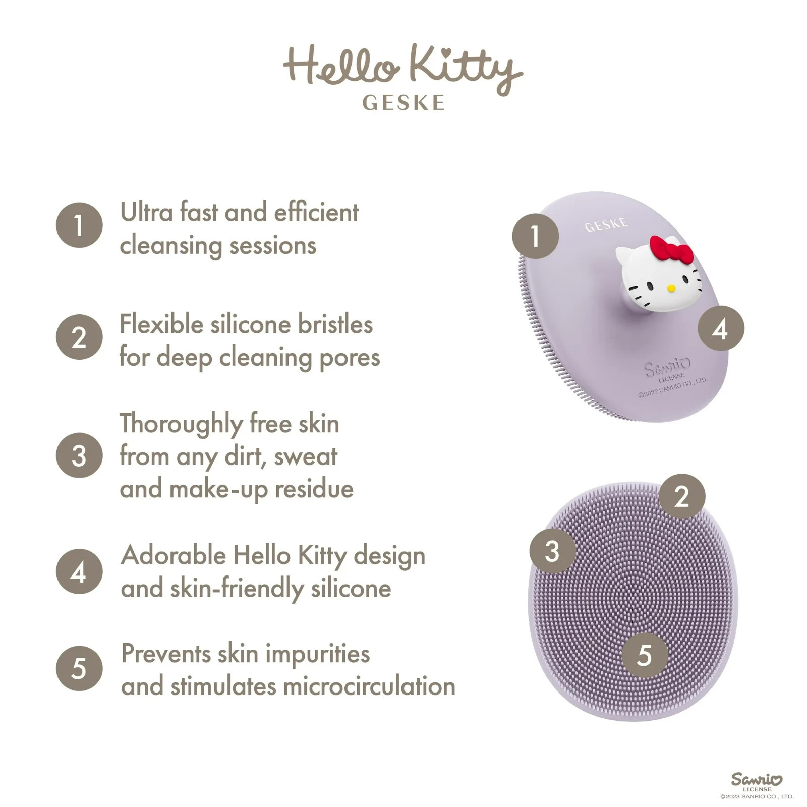Hello Kitty Geske Pink – Silicone Facial Brush 3 in 1 – Smart App Guided – NEW
