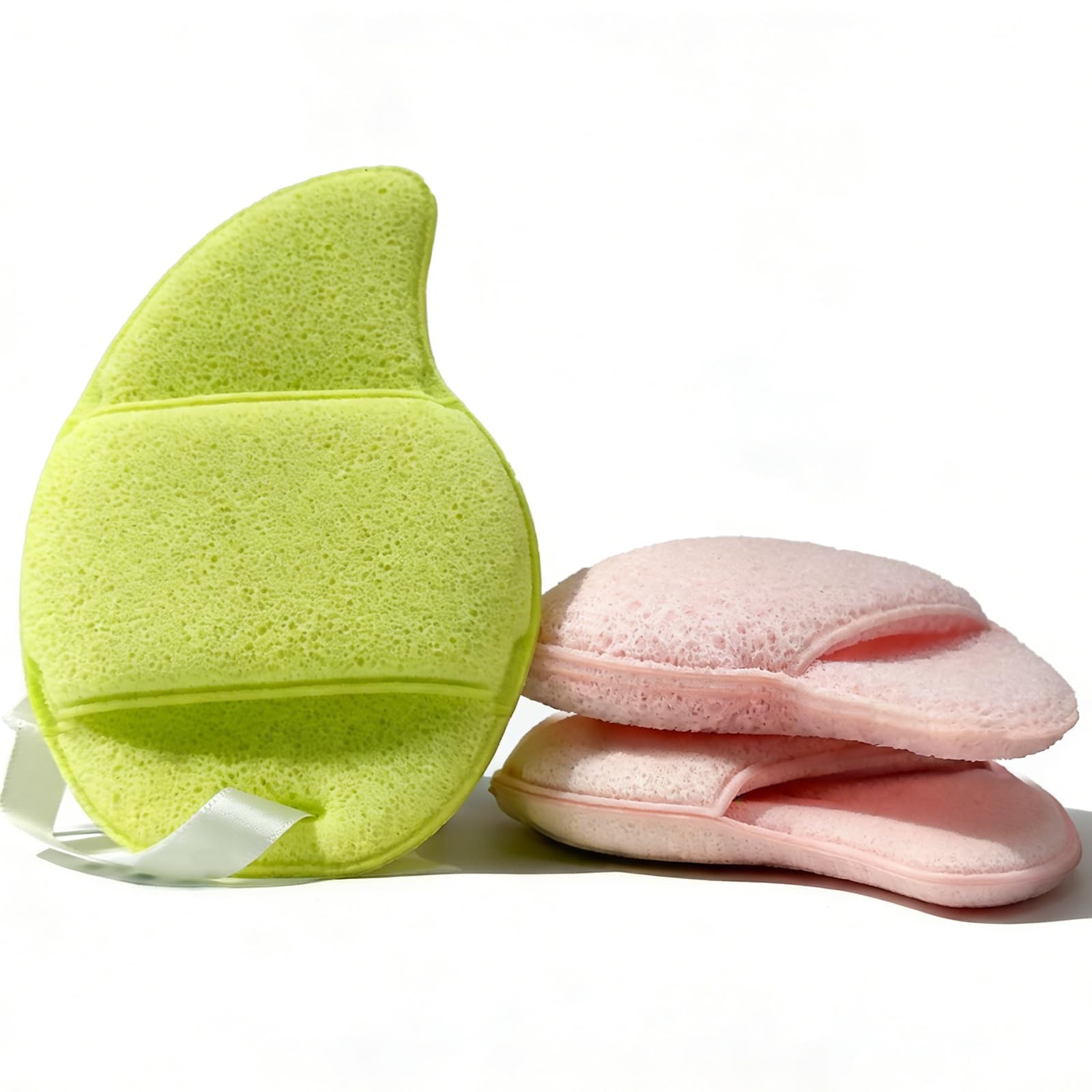 Facial Cleansing Sponge Set 3, Reusable 1 Count (Pack of 3), Pink & Green