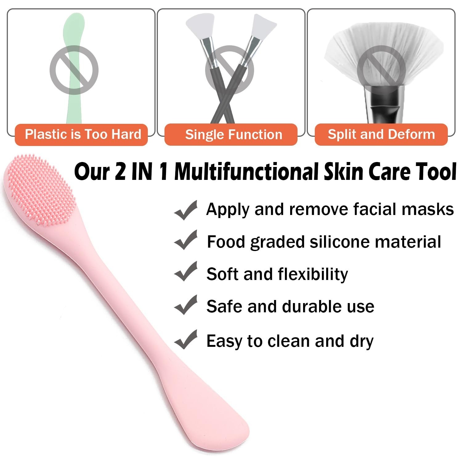Facial Cleansing Brush, 2 in 1 Silicone Face Mask Brush & Face Scrubber, For