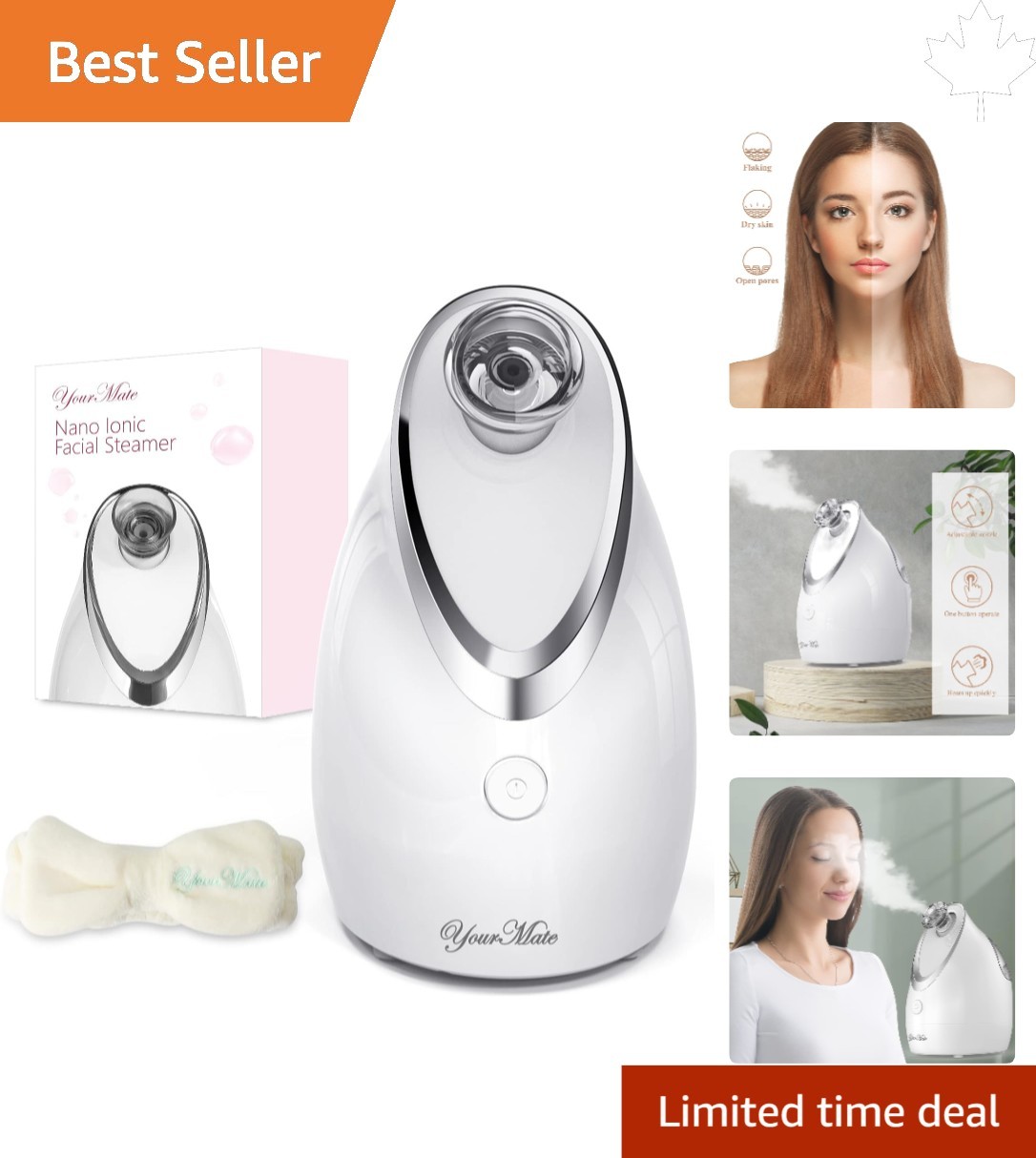 Compact White Facial Steamer with Nano Ionic Technology for Ultimate Hydration