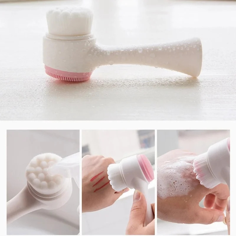 3D Double Silicone Facial Cleansing Brush Manual Massage Facial Brush Soft