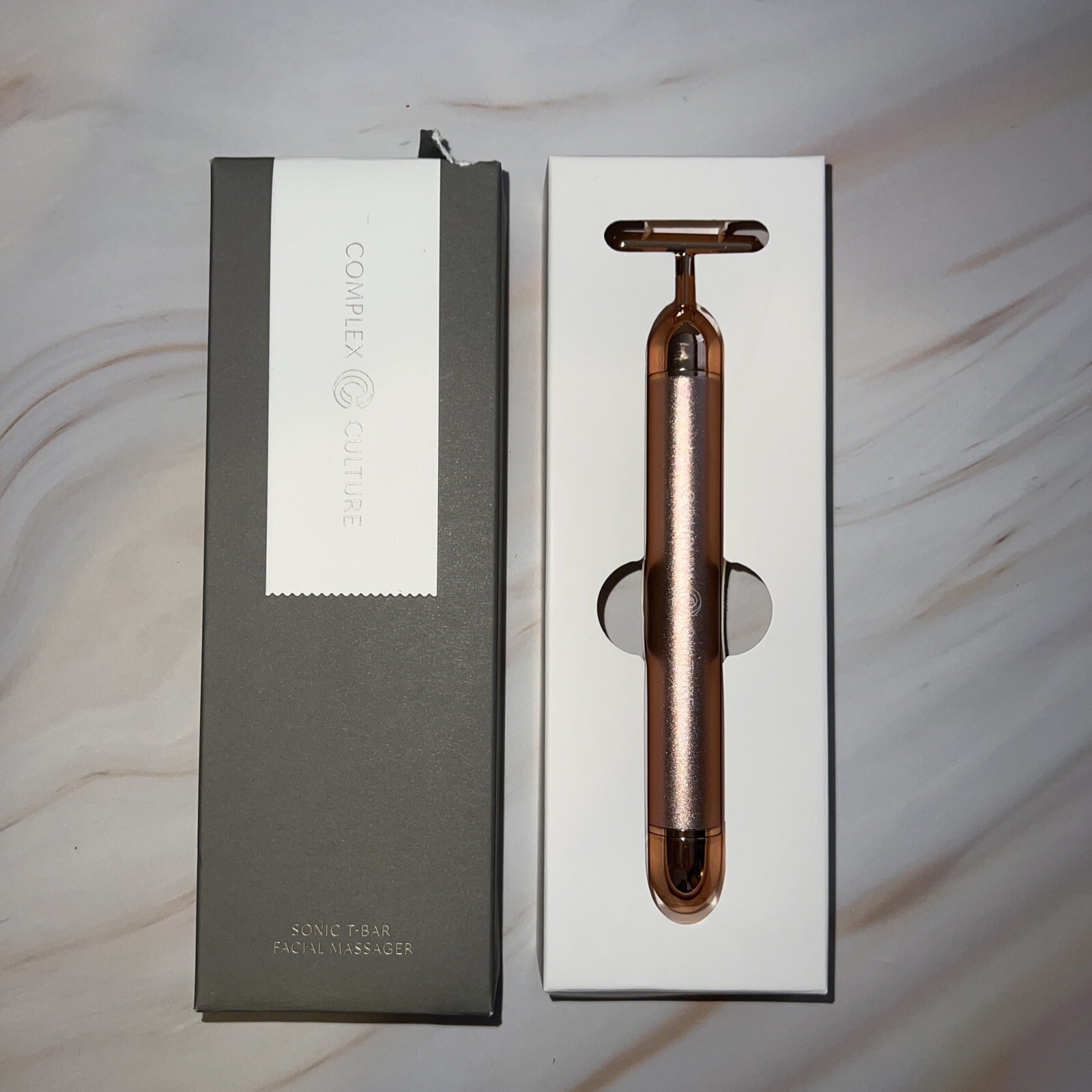 COMPLEX CULTURE Sonic T-Bar Luxury Facial Massager Reduce Puffiness & Tone NIB