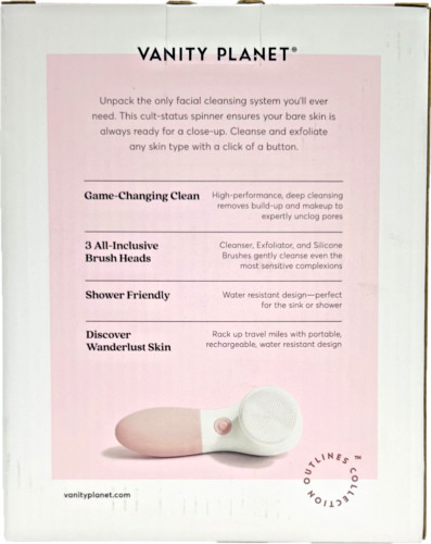 Vanity Planet Facial Cleansing System Rotating Three Brush Heads White & Pink