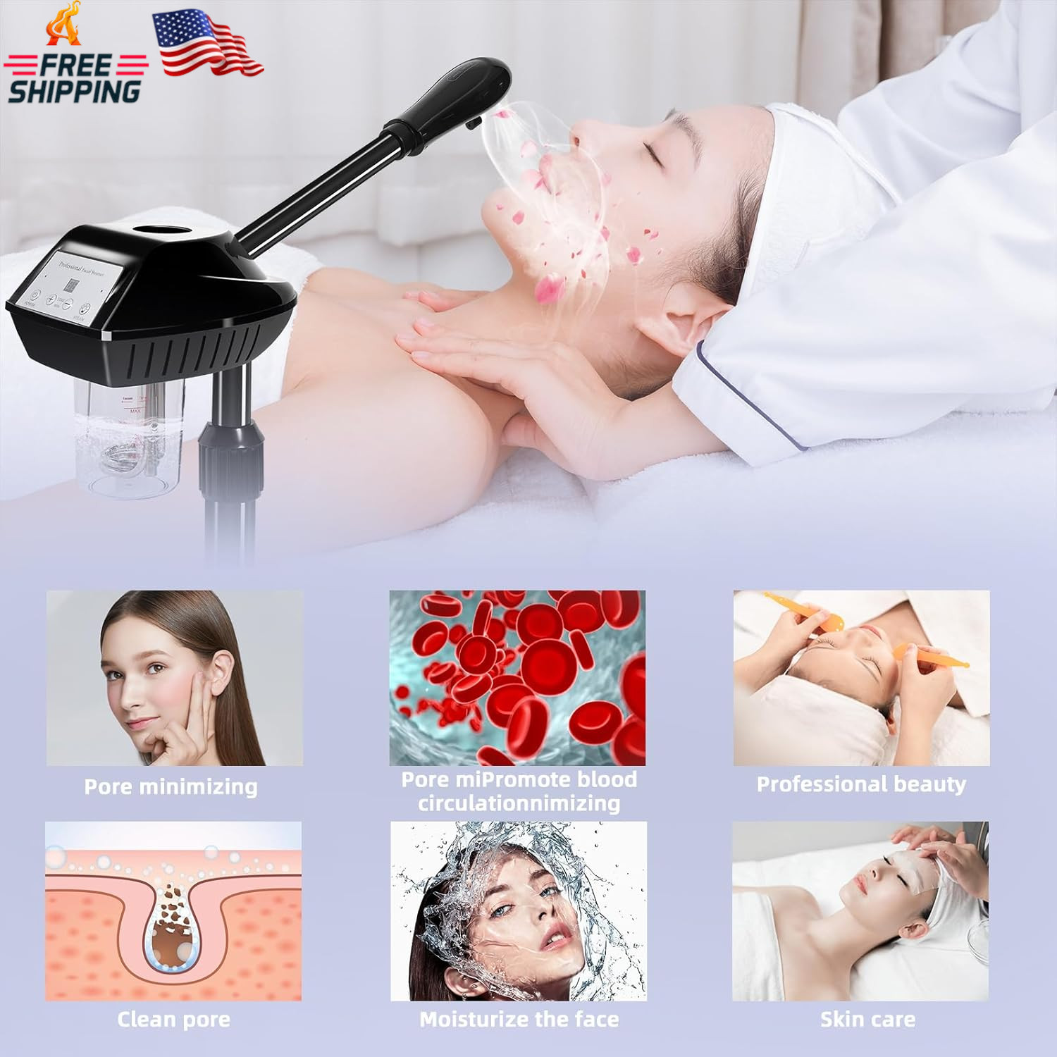Professional Facial Steamer with More Steam for Deep Cleansing and Hydration, Fa