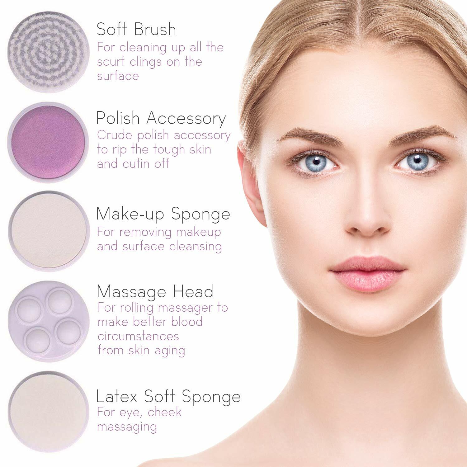 5-in-1 Electric Facial Cleansing Brush Waterproof Face Spin Brush Set with Case