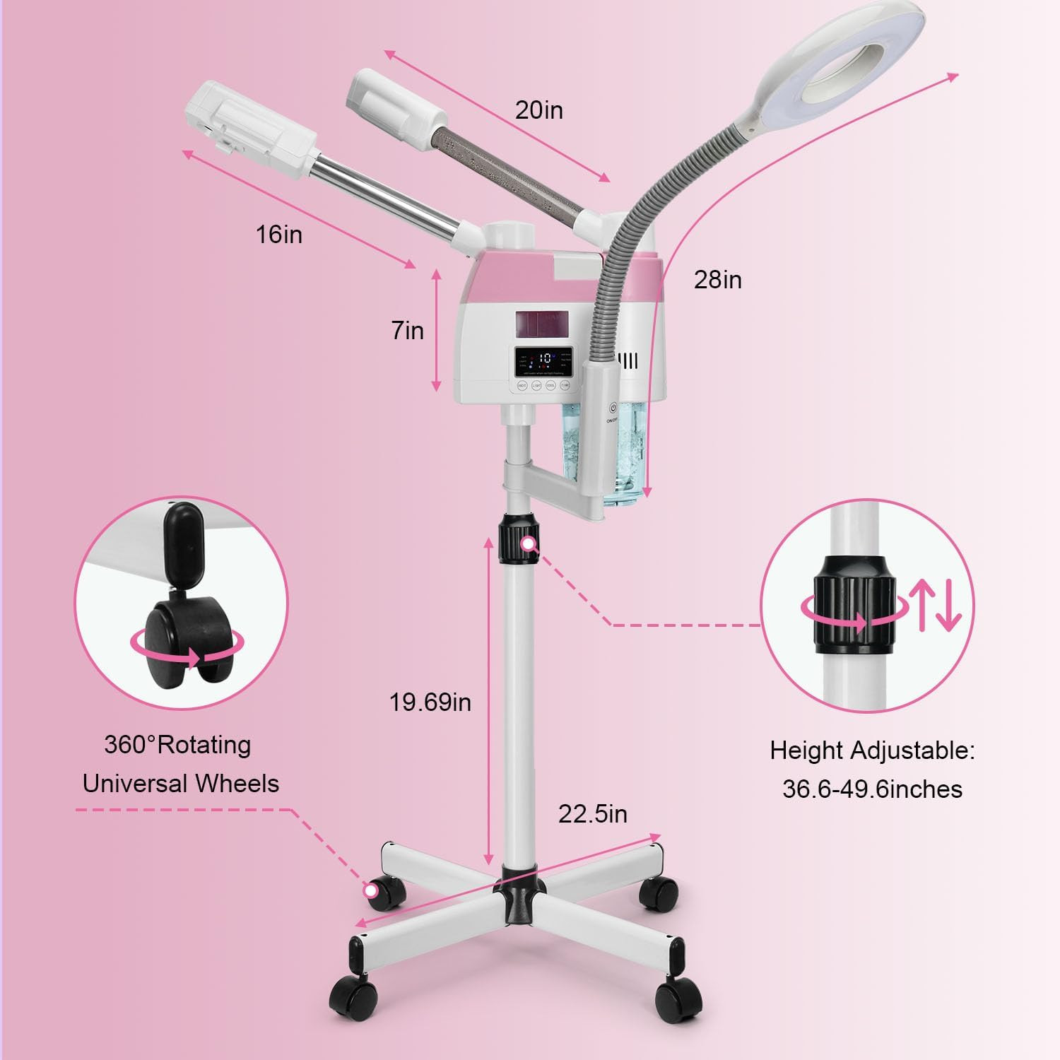 Professional Facial Steamer, 3 in 1 Facial Steamer with 5X Magnifying Lamp Hot&C