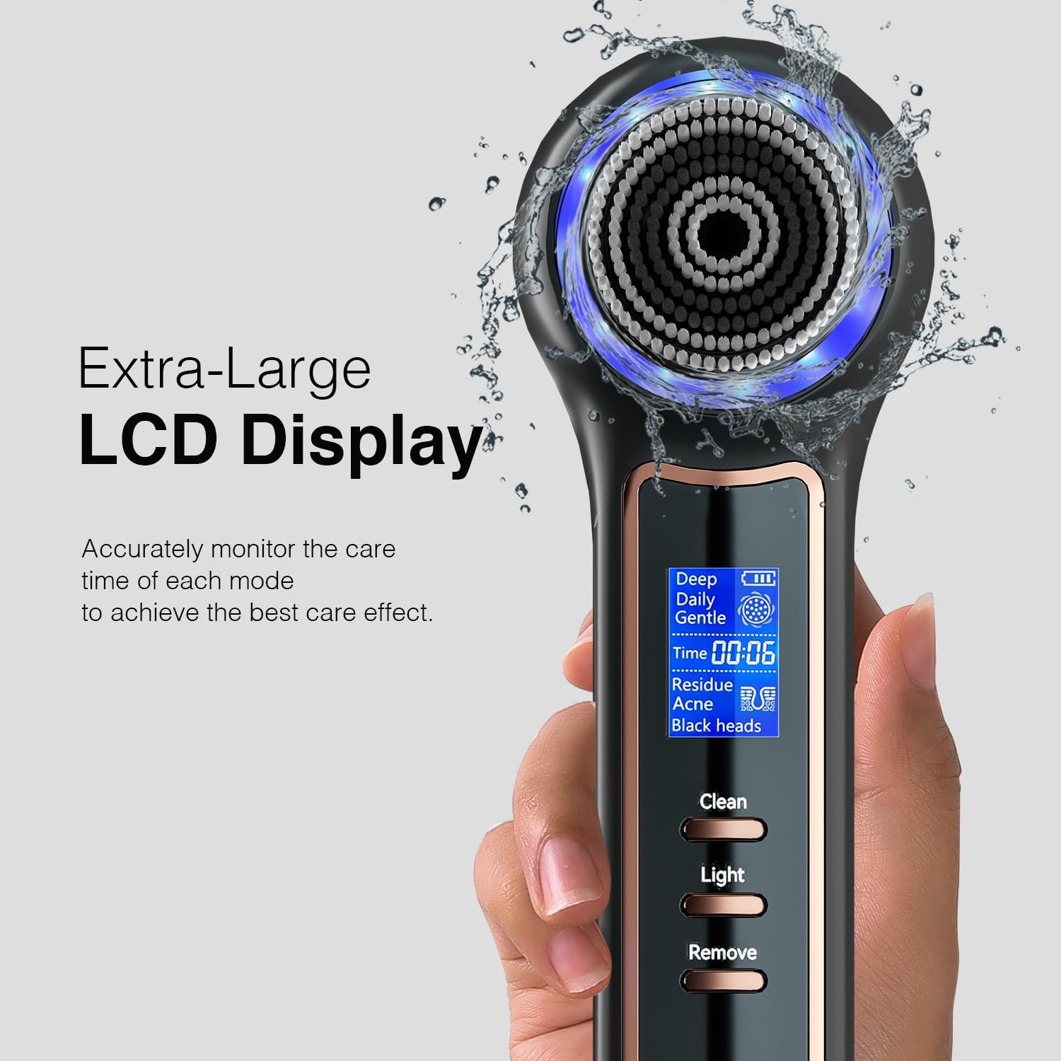 UMICKOO Electric Facial Cleansing Brush with LCD Screen, 3-in-1 Dull Black
