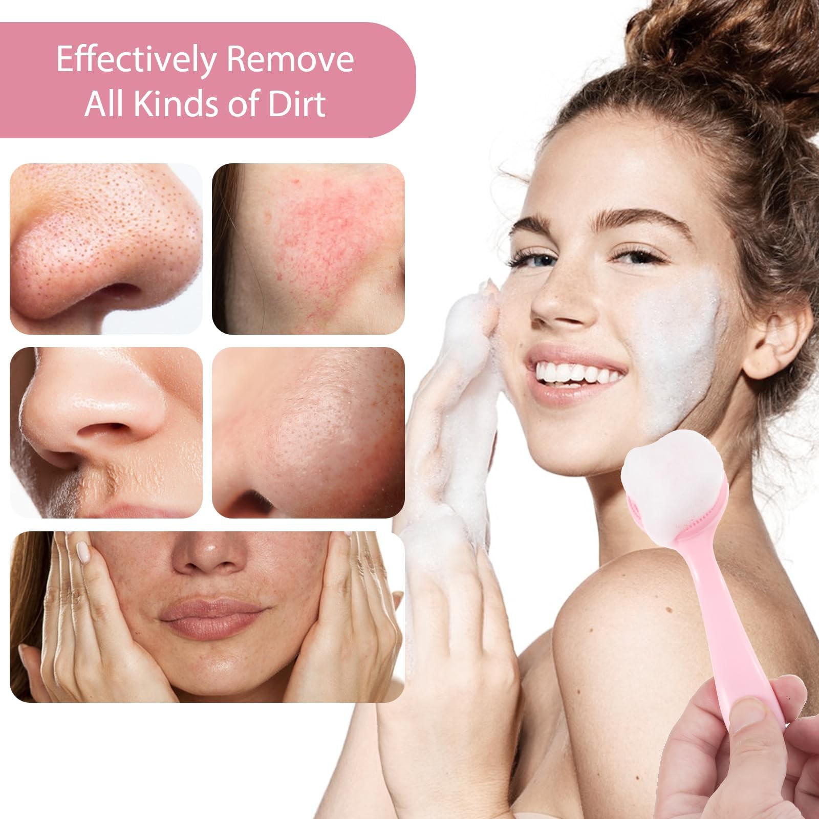 2 Pack Face Scrubber for Women, Soft Silicone Cleansing Brush, Pink
