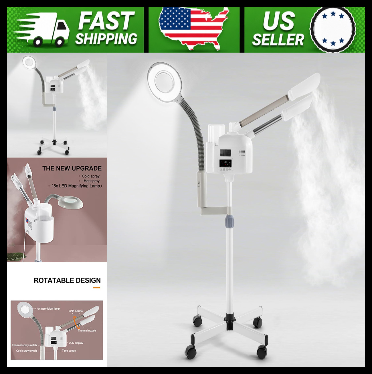 Professional 3-in-1 Hot & Cold Facial Steamer with 5X LED Magnifier
