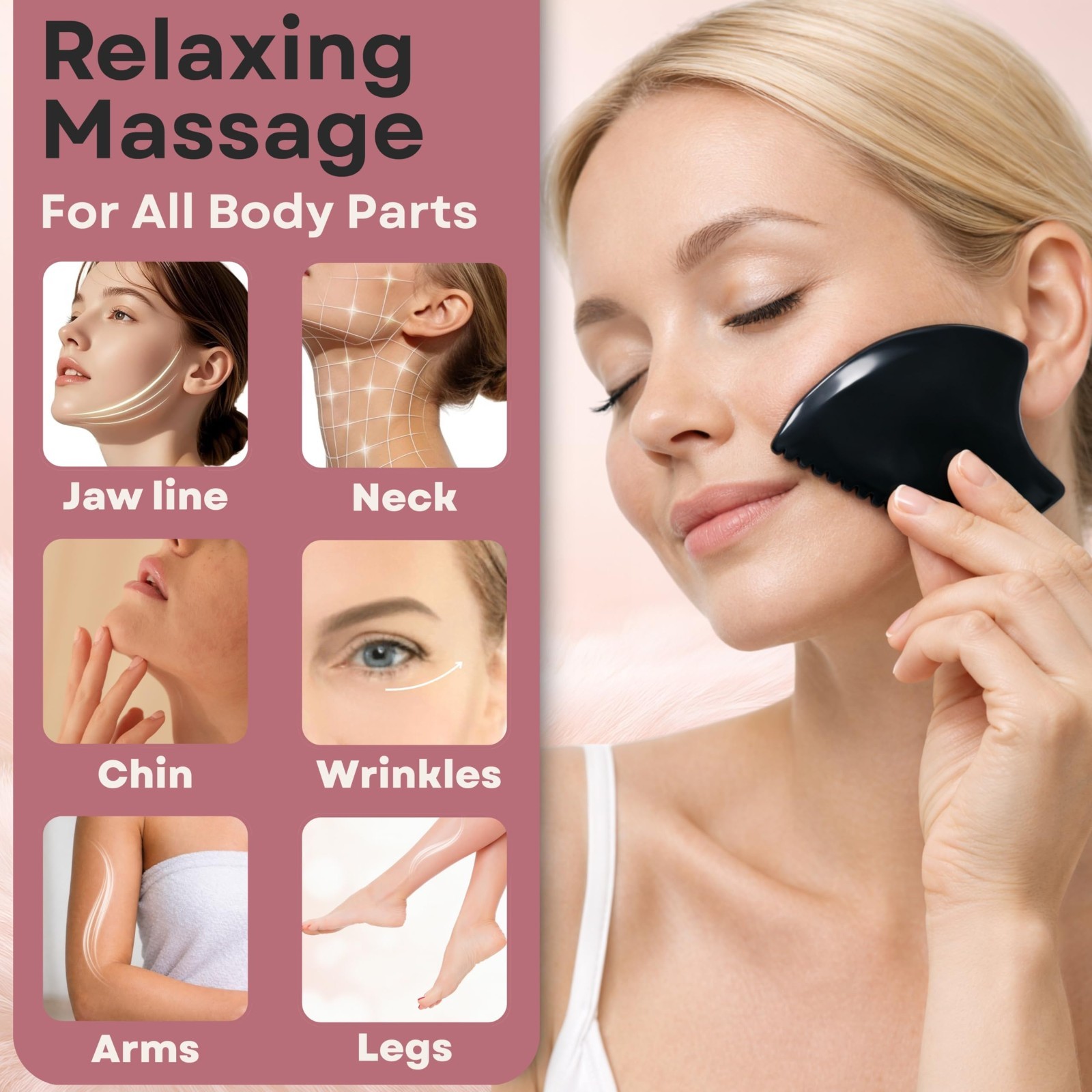 Lymphatic Drainage Face Brush & Gua Sha Stone Set | Anti-Puffiness & Sculpting T