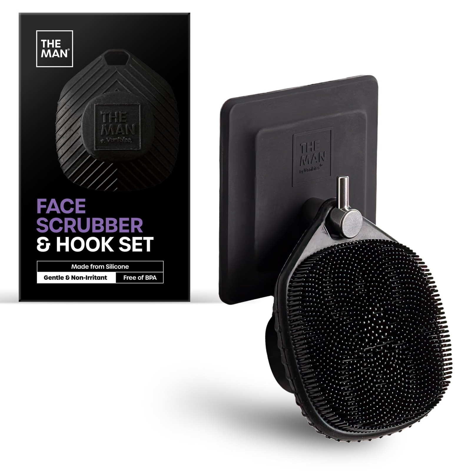 The Man Silicone Face Scrubber for Men – Gentle Single Scrubber, Black