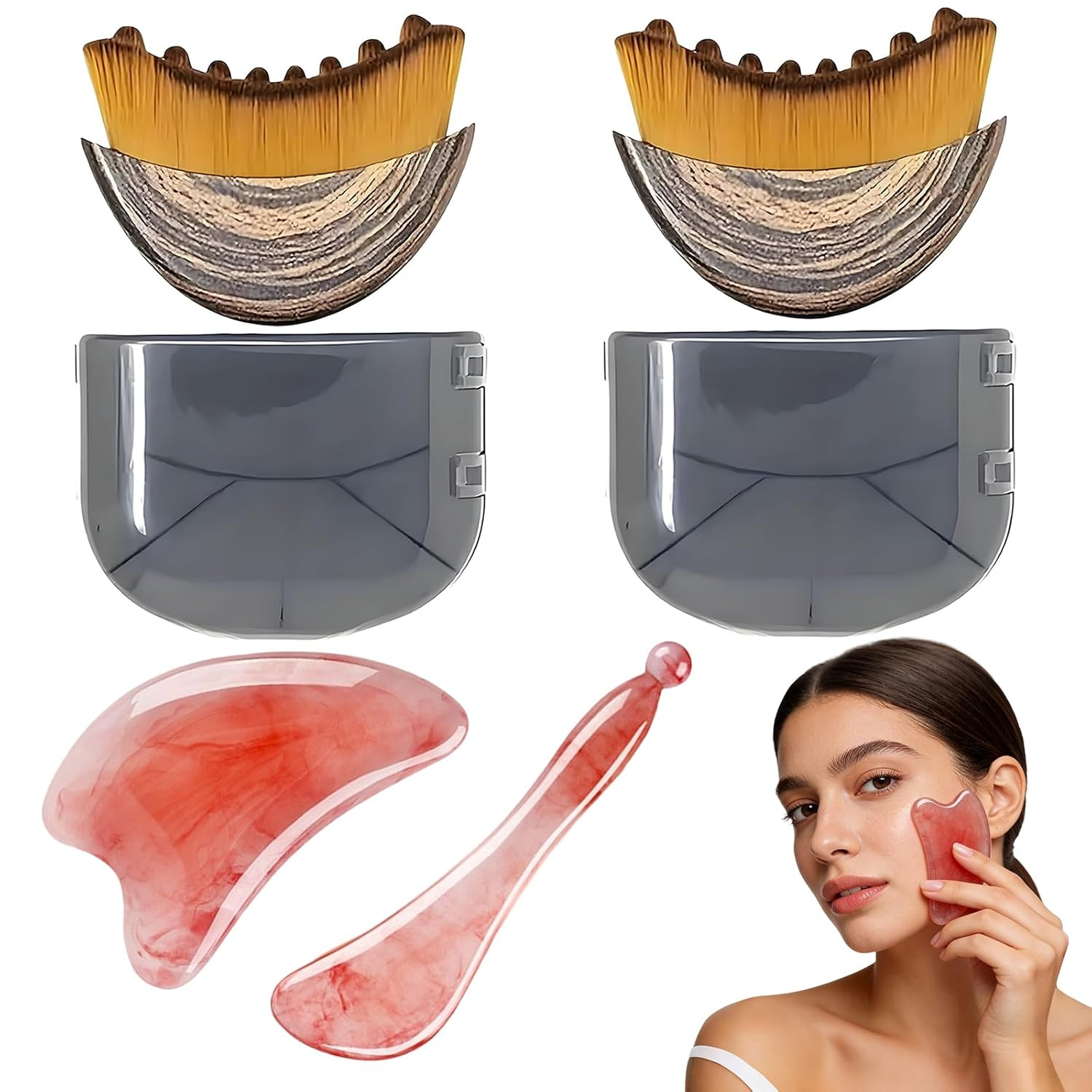 2 Pcs Lymphatic Contour Face Brush,With 2 Gua Sha tools,Lymphatic Brush For Face
