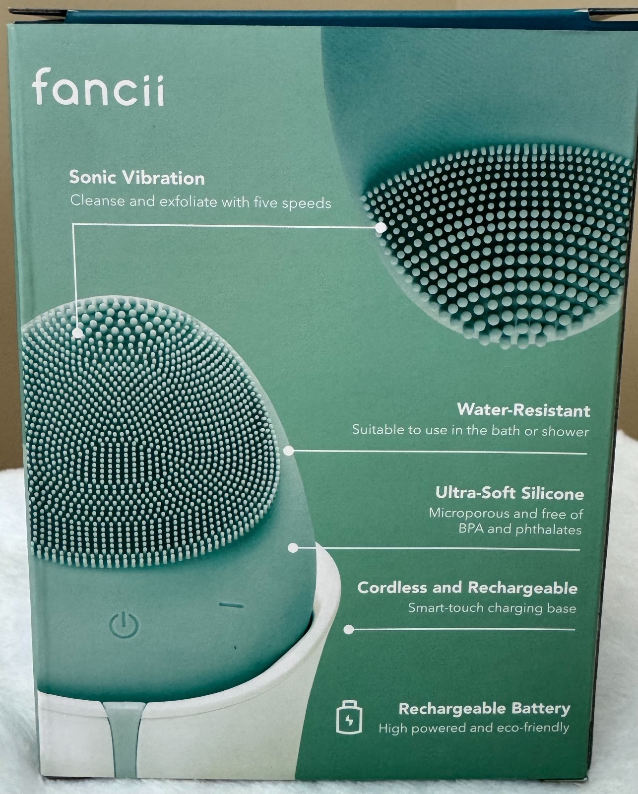 Fancii ISLA Sonic Facial Brush in Aqua, Model: FC-SFB1A, Brand New