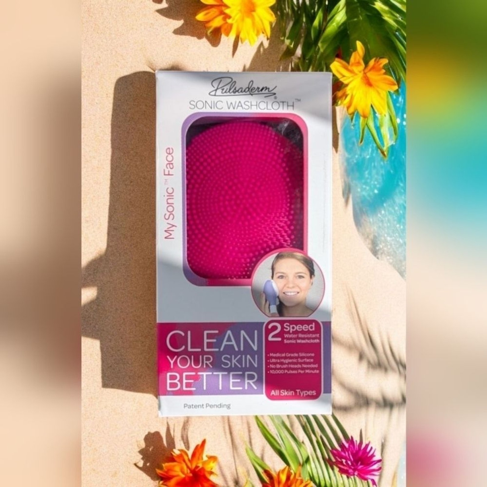 Pulsaderm Sonic Washcloth – Skin Brush Micro Pulse Cleansing (Pink)