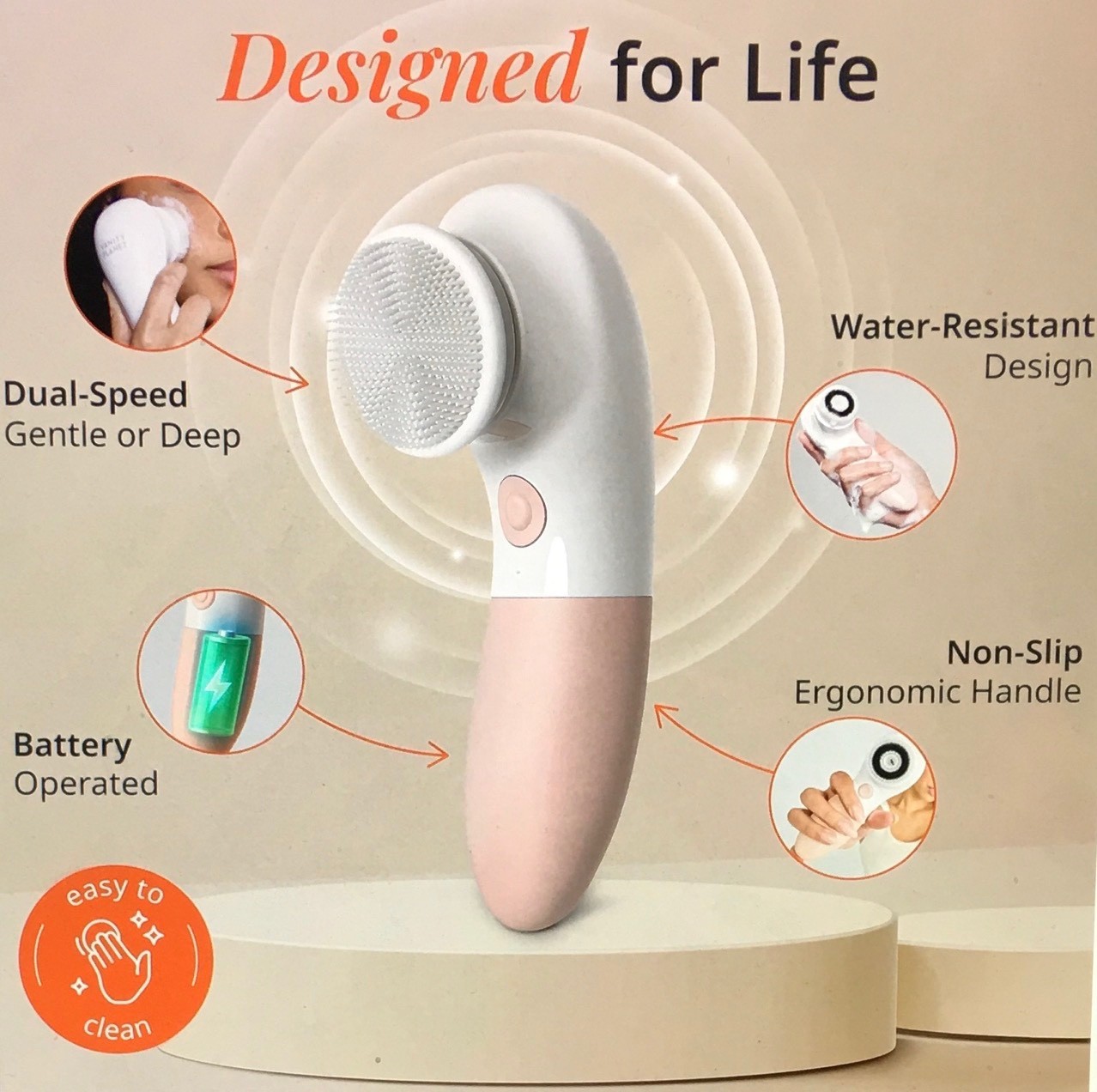 VANITY PLANET Raedia Cleansing Brush, W/-4 Exfoliating Brush Heads. Sealed Box!
