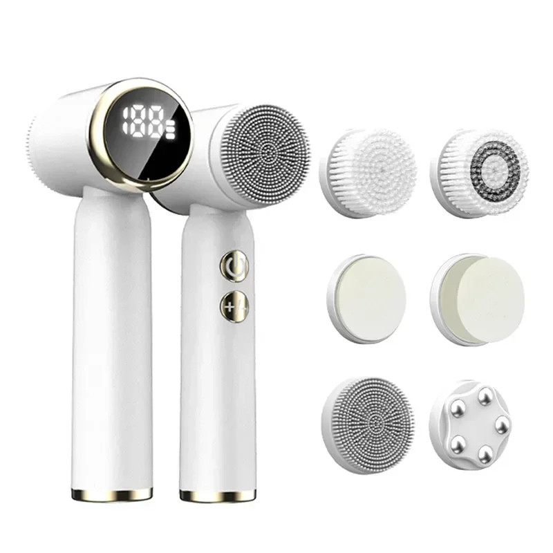 6-in-1 Electric Facial Cleansing Brush, Ultrasonic Deep Clean & Exfoliator