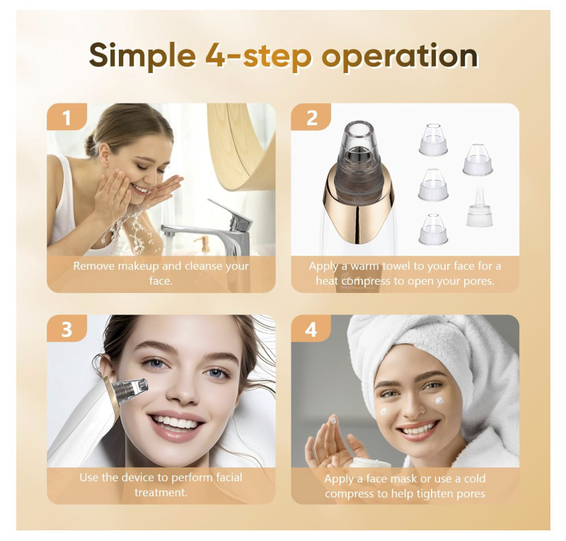Blackhead Vacuum Pore Cleaner – 3 Suction Levels, USB Charge, 5 Pro Heads