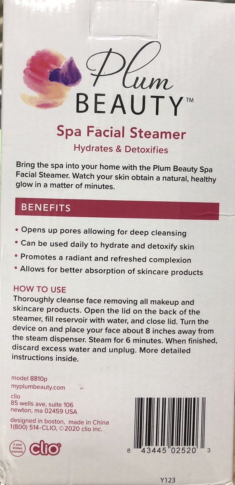 Plum Beauty Spa Facial Steamer Deep Cleaning Hydrates & Detoxifies Factory seal