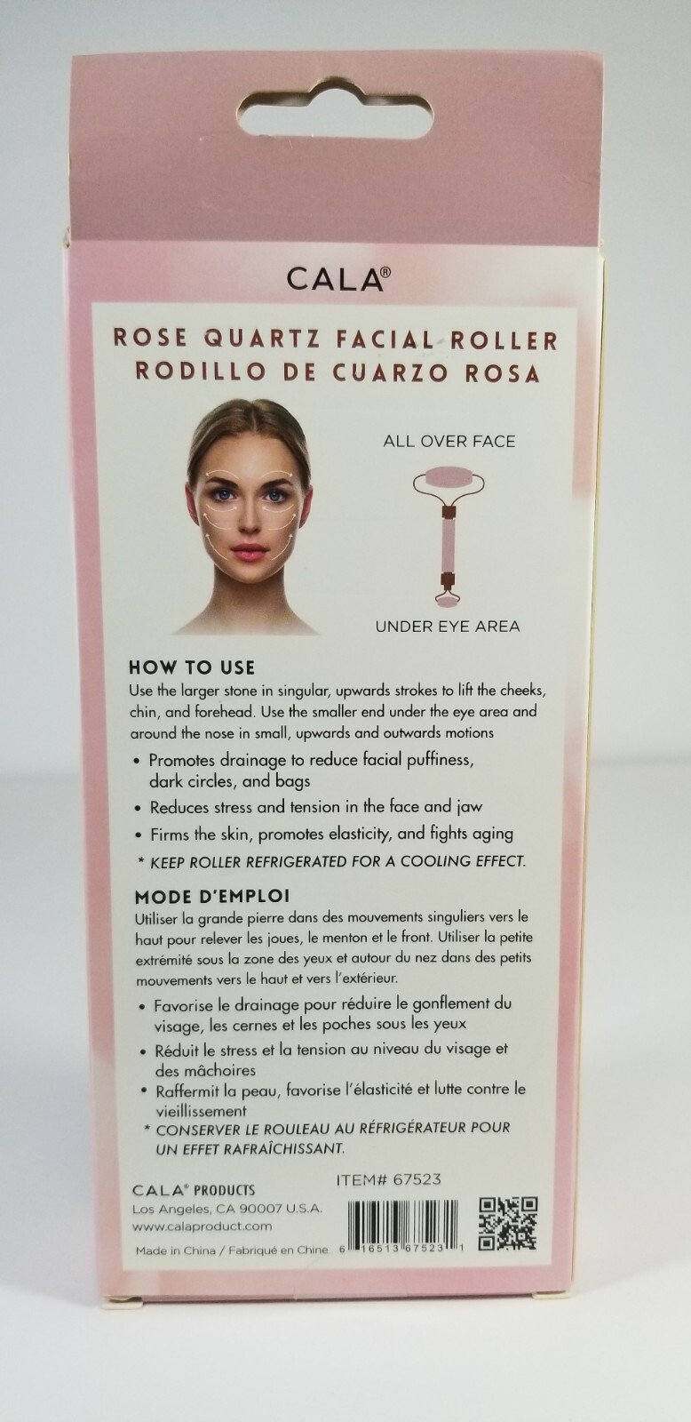 Cala Rose Quartz Facial Roller Reduce Eye Puffy Dark Circle Bags Stress Firm