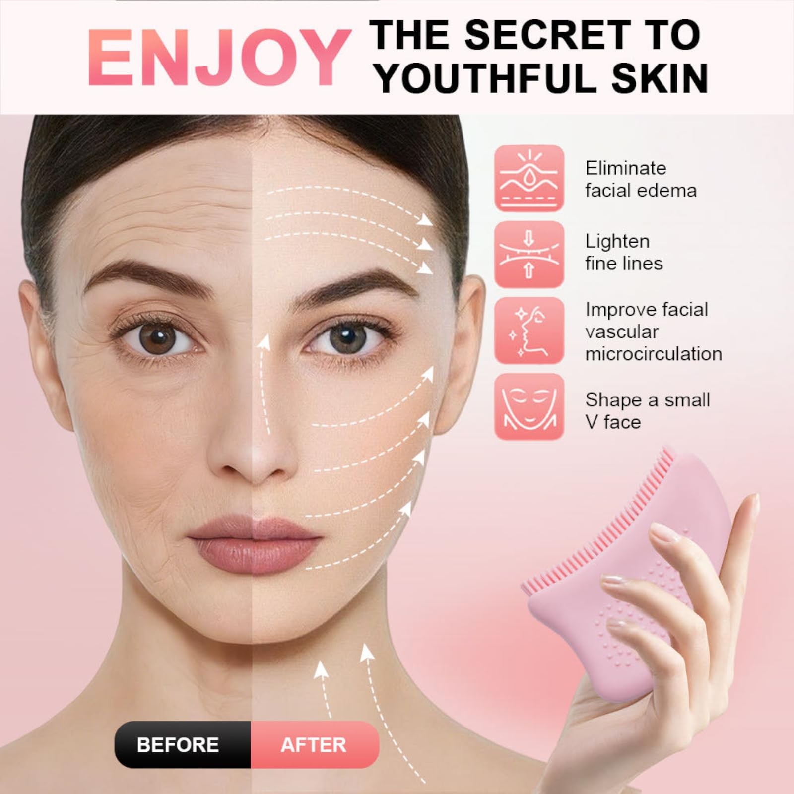 Silicone Lymphatic Contour Face Brush – 2-in-1 Facial Gua Sha & Massager Pink