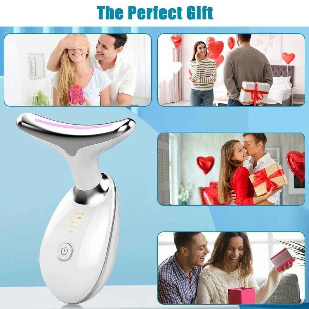 Ultrasonic Face Neck Massager LED Photon Therapy Anti Wrinkle Skin Tightening Wa