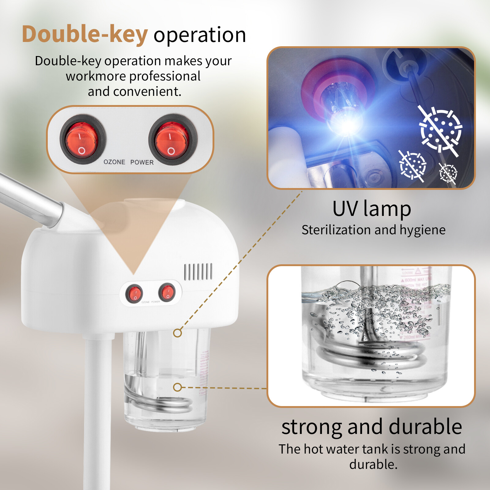110V 2 in 1 Ionic Ozone Steamer for Face Spa Equipment with 3X Magnifying Lamp