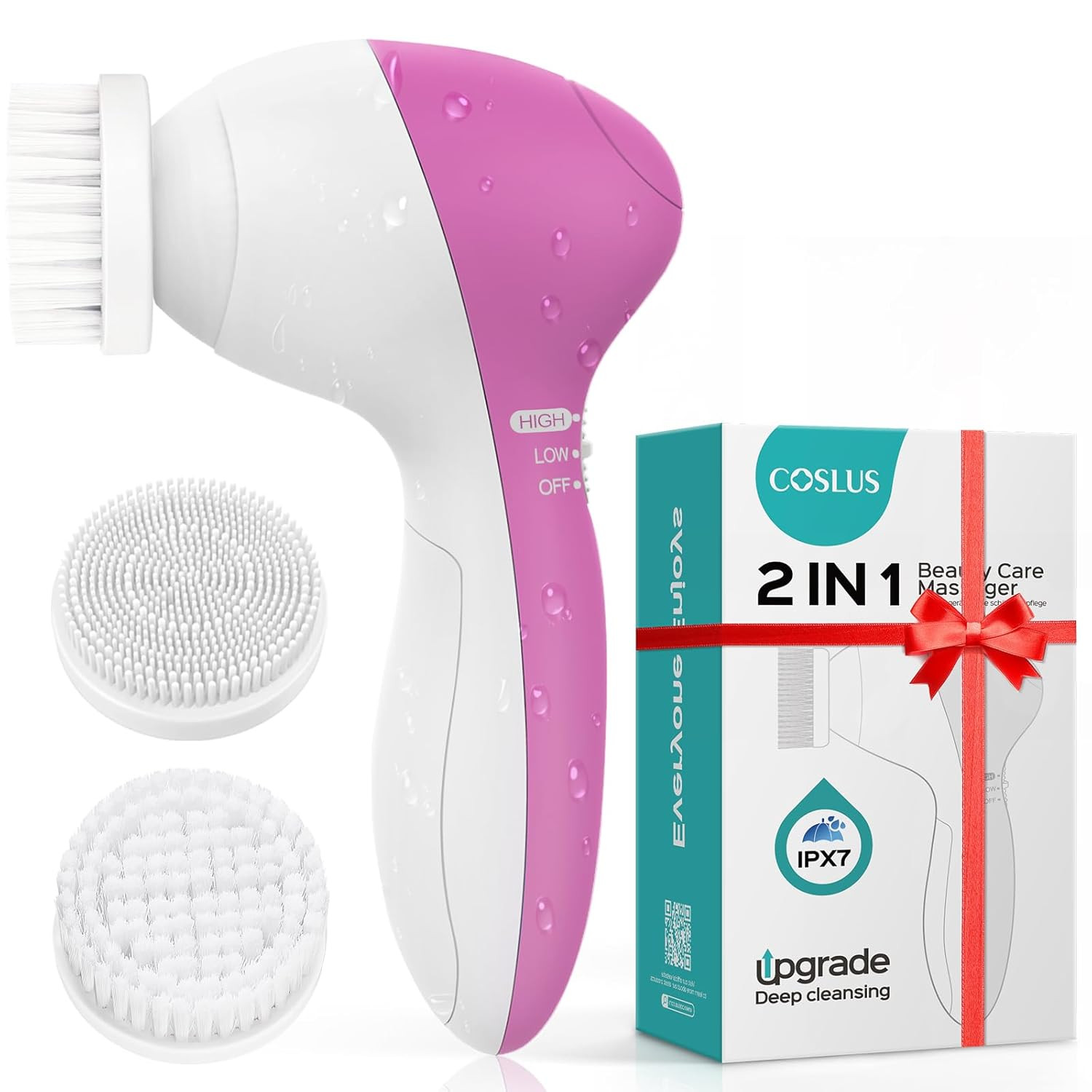 COSLUS Facial Cleansing Brush Silicone Face Scrubber: 2 In1 FBS-D Electric Exfol