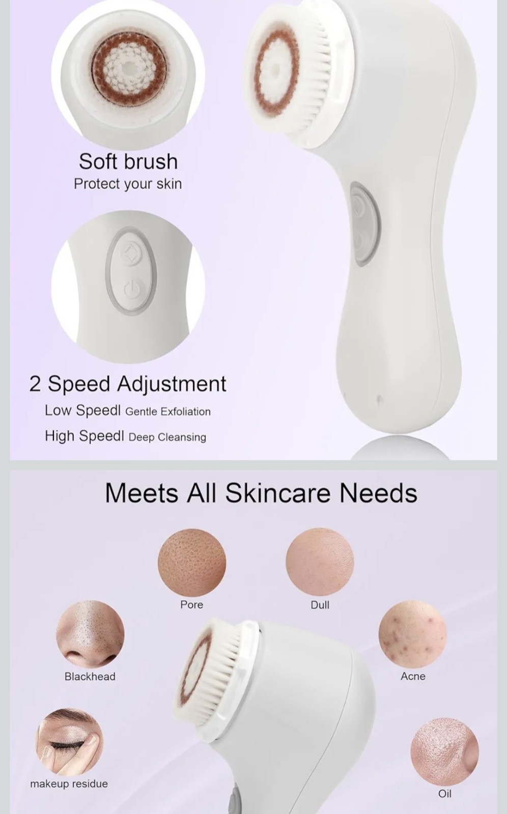 Clarisonic Mia 2 Electric Facial Brush 2-Speed Waterproof Battery White