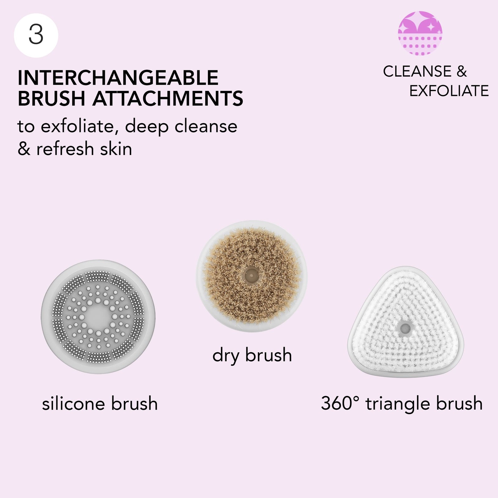 Conair Facial Brush, Daily Glow Kit, Cleanse & Exfoliate -Includes 3 Attachments