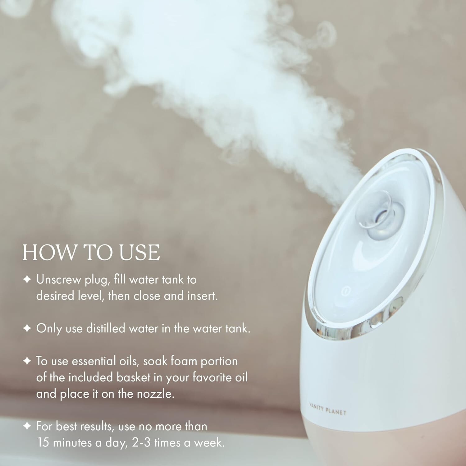 NEW | Vanity Planet Aira Ionic Facial Steamer | Adjustable Nozzle, 3 EO baskets
