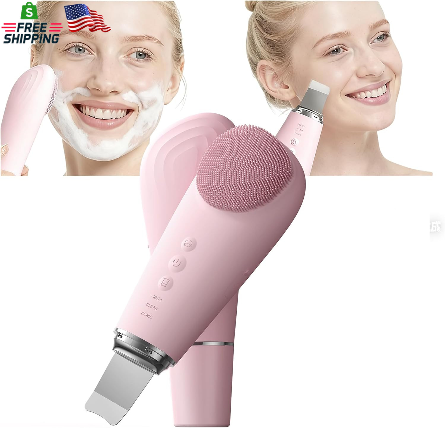 2 in 1 Blackhead Remover Electric Face Scrubber Silicone Cleansing Brush