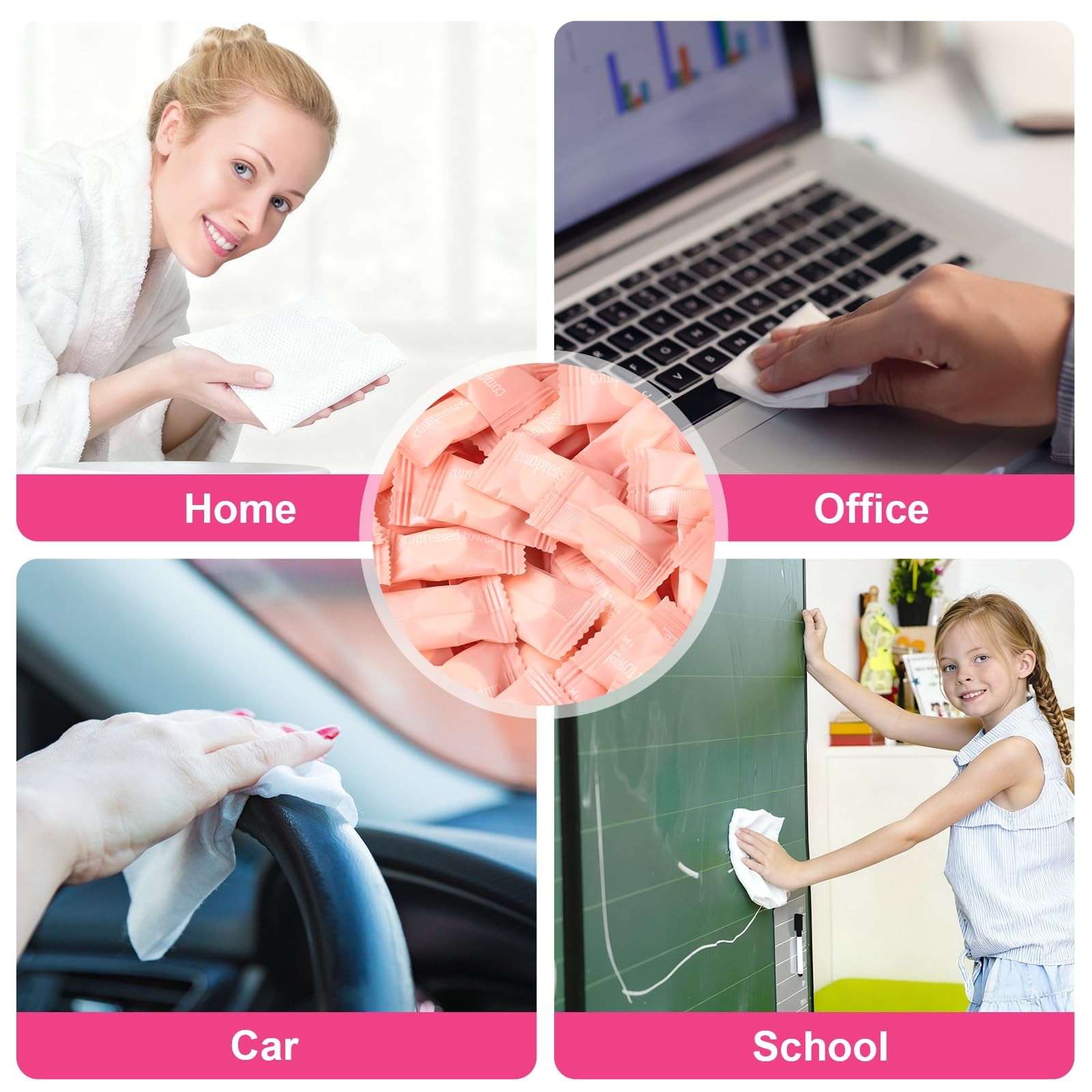 150Pcs Compressed Towel Tablets, Portable Mini 1 Count (Pack of 150), Pink