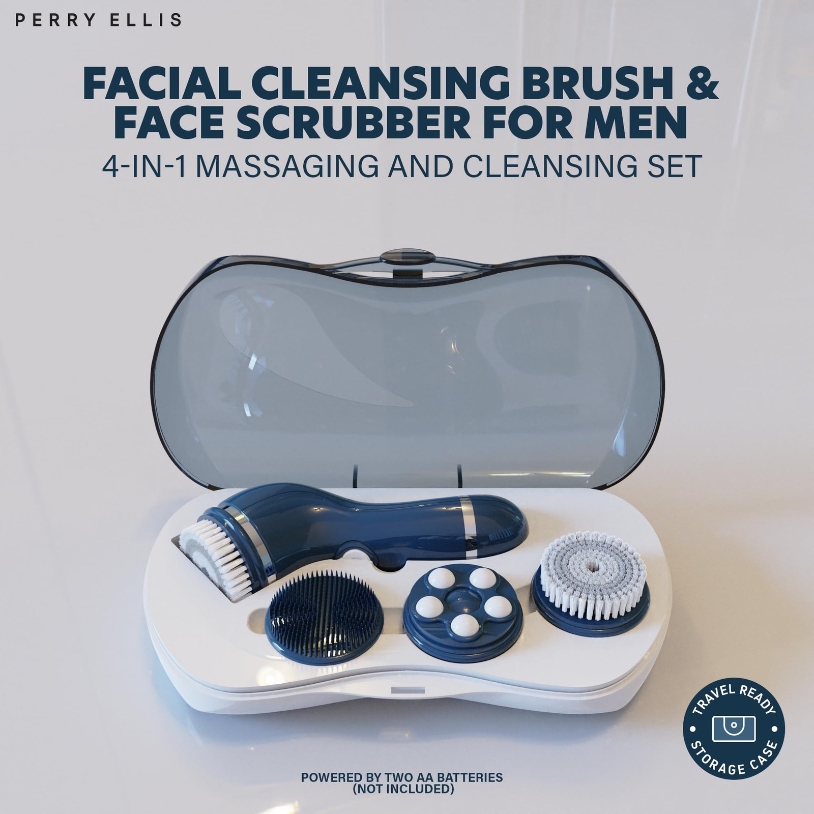 Perry Ellis 4-in-1 Cordless Massage and Cleansing Set with 4 Brush Heads, Exf…