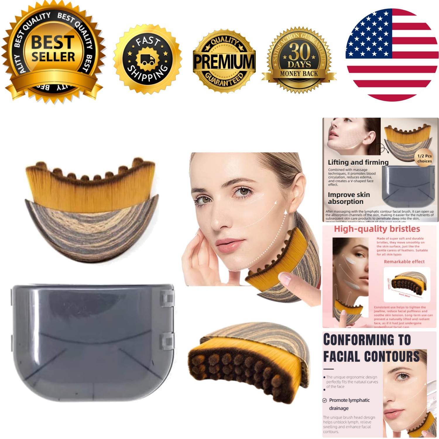 1/2 PCS Lymphatic Contour Face Brush for Sculpting – Anti-Puffiness, Detox & …